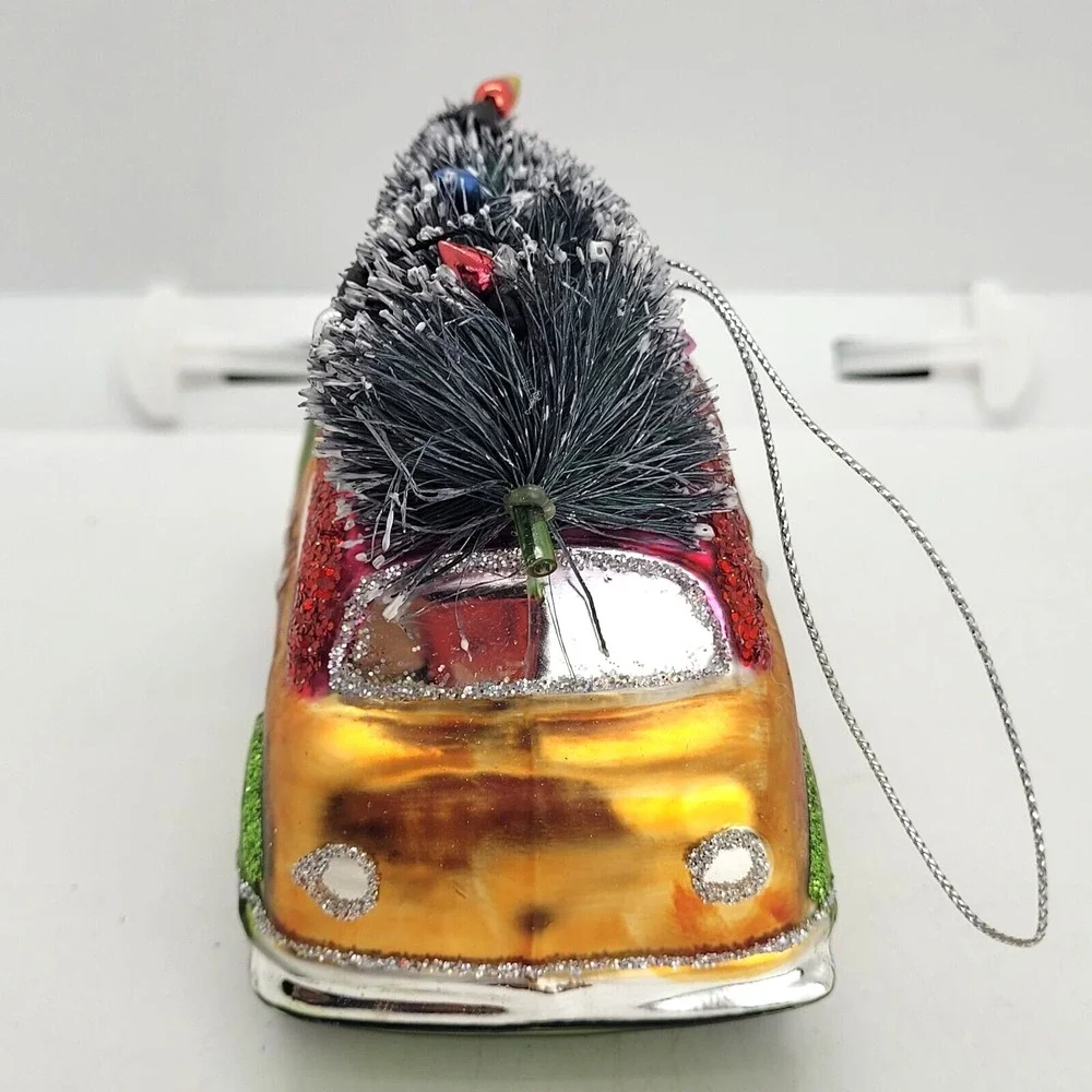 Vintage Christmas Ornament Car Tree Flocked Glass Blown Rare Bulbs So Cute